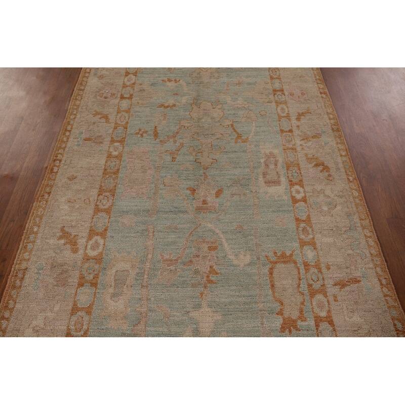 Vegetable Dye Oushak Turkish Runner Rug Handmade Wool Carpet - 4'0" x 12'2"