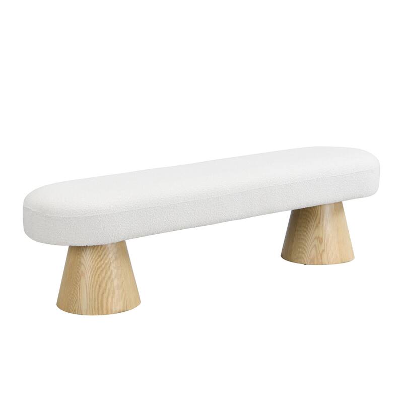 64"L Beige Boucle Dining Room Ottoman Bench