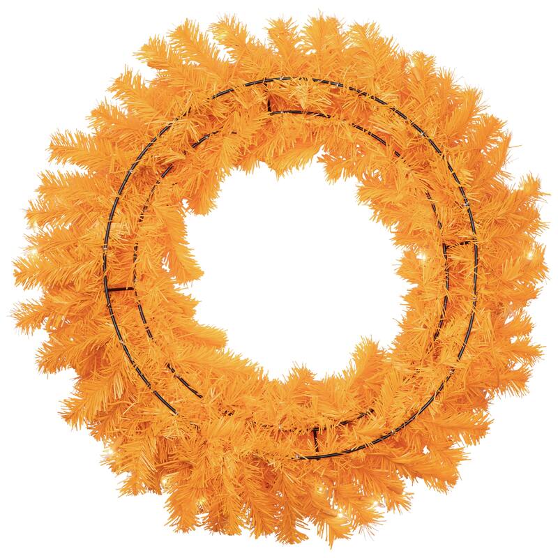 Pre-Lit Artificial Pine Christmas Wreath - 24" - Orange - Clear Lights