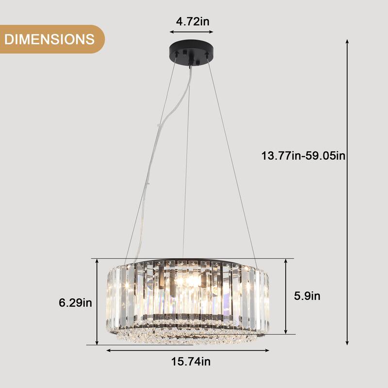 5-Light Modern Pendant Design Crystal Hanging Linear Chandelier Lighting for Dining Room Kitchen Island
