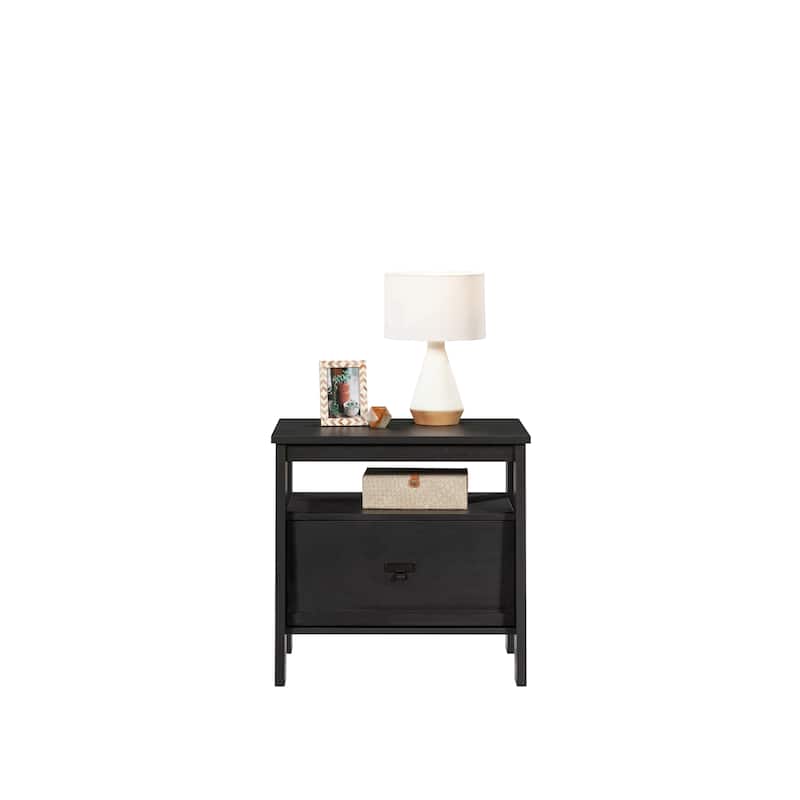 Wood Farmhouse Nightstand with 1 Drawer and Open Shelf