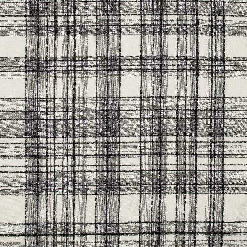 Handwoven Embroidered Plaid Throw Pillow - 20" - Cream and Black