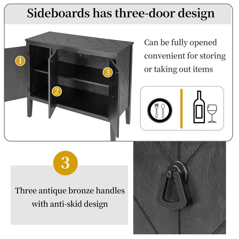 37" MDF Rustic with Adjustable Shelves - Solid Pine Legs & Metal Handles