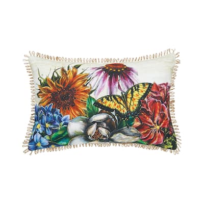 Botanical Floral Printed and Embellished Throw Pillow Easter Spring Decor Decoration Accent Pillow
