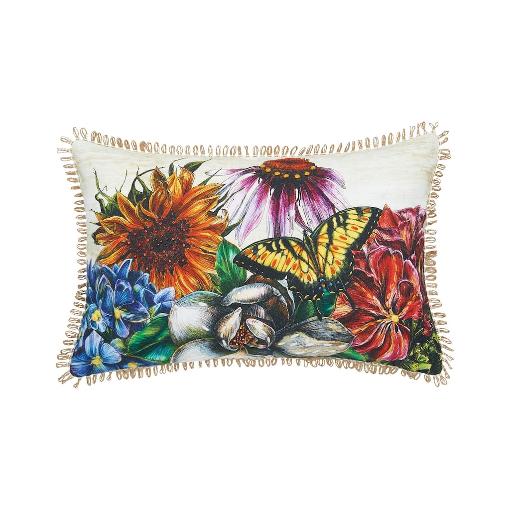 Botanical Floral Printed and Embellished Throw Pillow Easter Spring Decor Decoration Accent Pillow