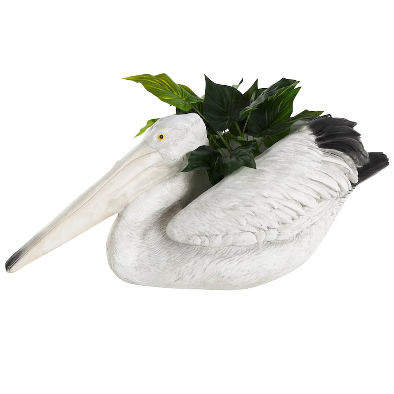 Light Gray Resin Textured Pelican Indoor Outdoor Planter with Black Accents