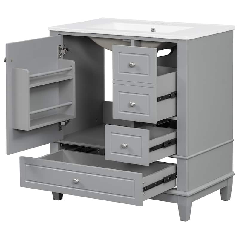 30" Bathroom Vanity with Sink, One Door with Shelf and Three Drawers, Soft Close Door