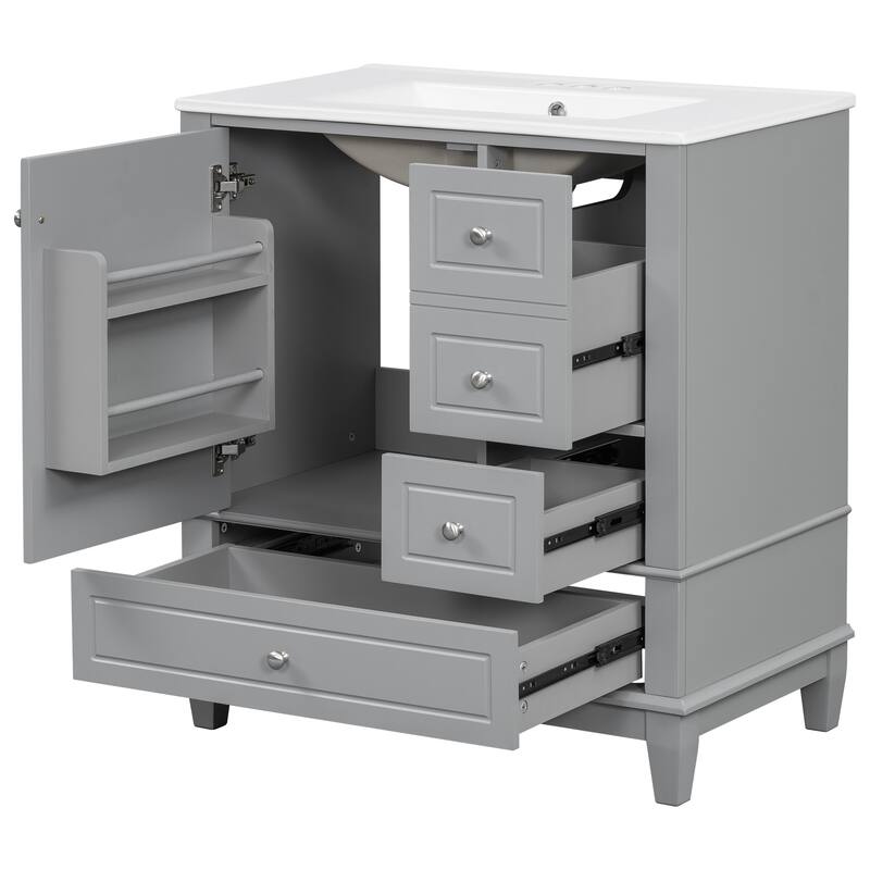 Bathroom Vanity with Sink, Bathroom Storage Cabinet with 3 Drawers and 1 Door, Bathroom Vanities with Solid Wood Frame