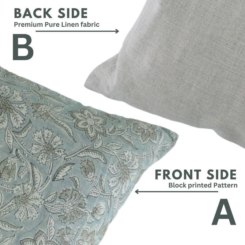 Fabdivine 12x20 Handmade Pure Linen Cushion Cover Floral Mustard Ideal for Sofa, Floral Block Print, Accent Décor, Bagru Buti