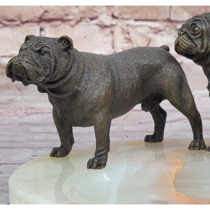 Bronze Imitative BullImitative dog Pug Imitative Dog Figurines On Marble - Soap Dish Ashtray Handmade Art
