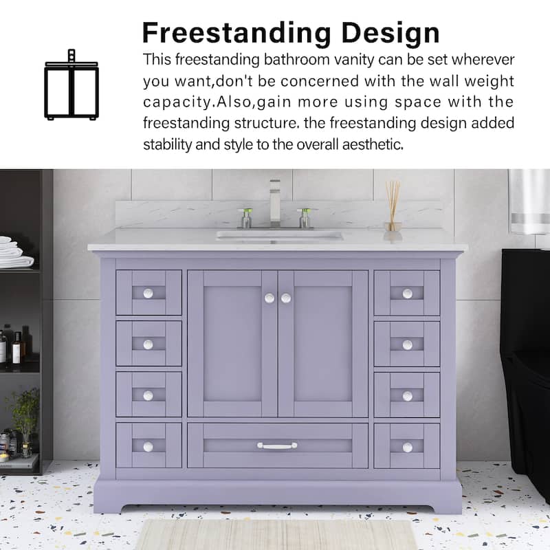 48 inch Plywood Single Sink Freestanding Bath Vanity with White Marble Top - 48" x 22"