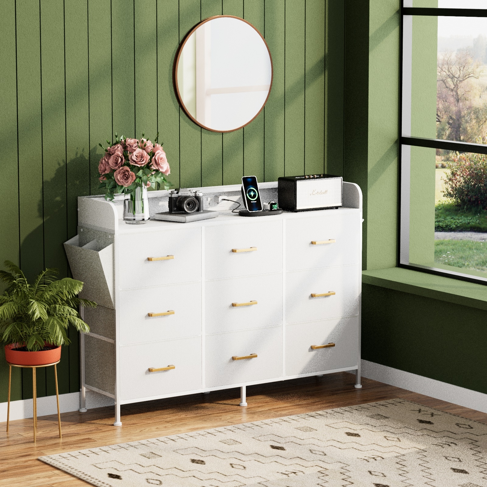 White Dresser for Bedroom with LED Lights and Charging Station 9 Drawers Long Dresser TV Stand for 55 TV White On Sale Bed Bath Beyond 41533952