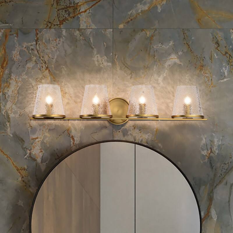 Valentine 4 Light Vanity Vintage Brass Finish Hammered Glass - Vintage Brass