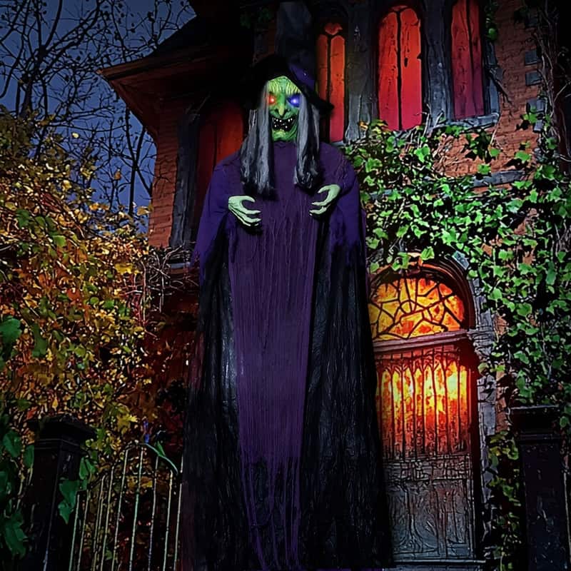 11.8FT Hanging Witch With Sound Activation Function Animated Halloween Decorations