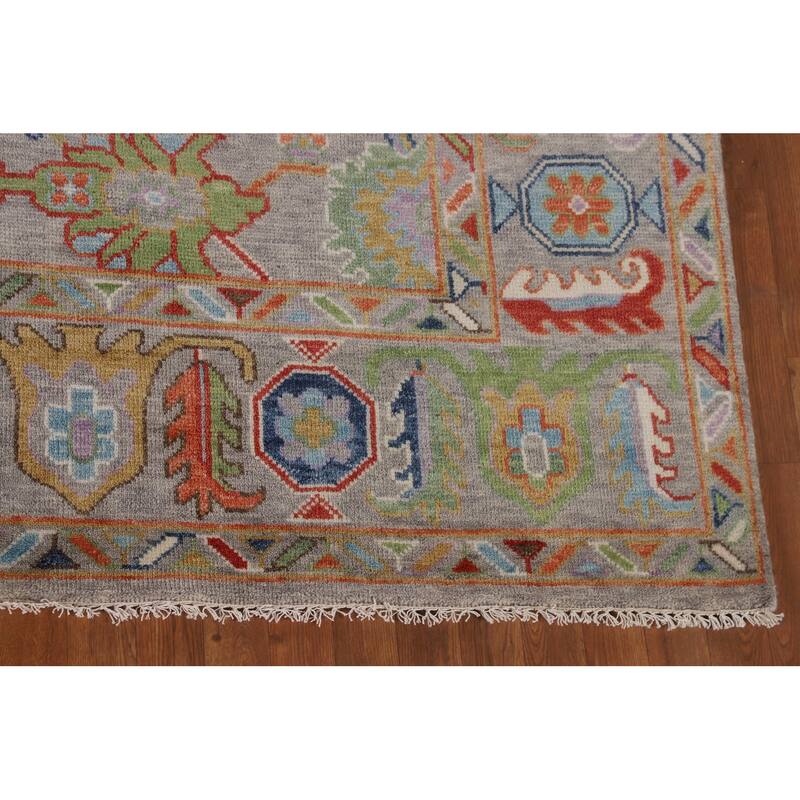 Grey Floral Oushak Oriental Area Rug Handmade Wool Carpet - 8'0"x 9'7"