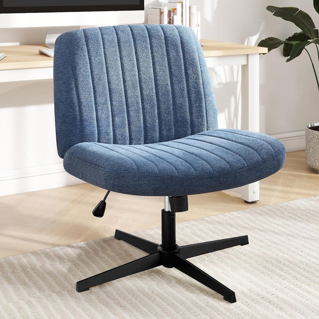 Home Office Desk Chair Criss Cross Legged Office, Wide Comfty Desk, Wheels Armless Computer Task, Swivel Vanity Home Chair - N/A