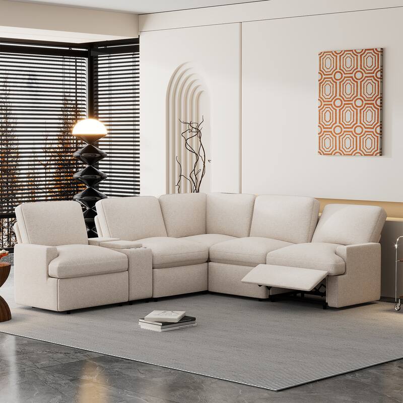 Roomfitters Power Recliner Corner Sofa with Storage Box, Cup Holders, USB Ports, and Power Socket, Perfect for Home Theater
