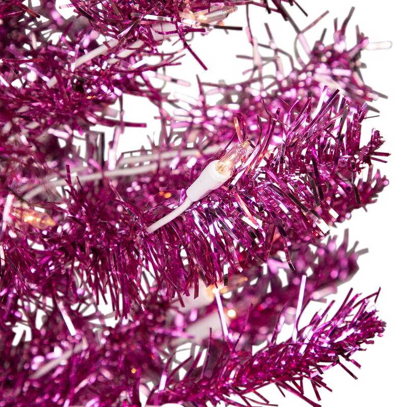 Pre-Lit Artificial Tinsel Christmas Tree - 4' - Two Tone Pink - Clear Lights - 4 Foot