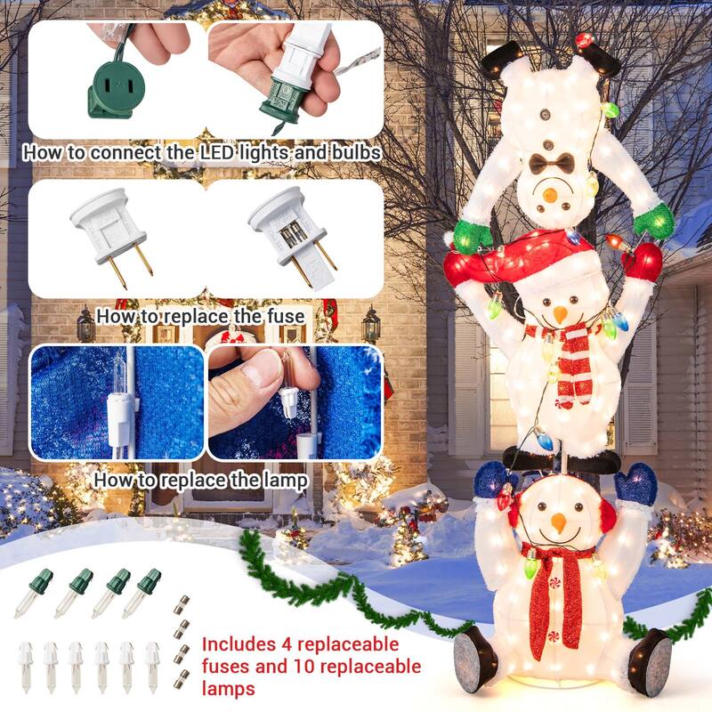 Costway 5.6 FT Pre-Lit Stacked Snowmen Christmas Decoration with LED - See Details