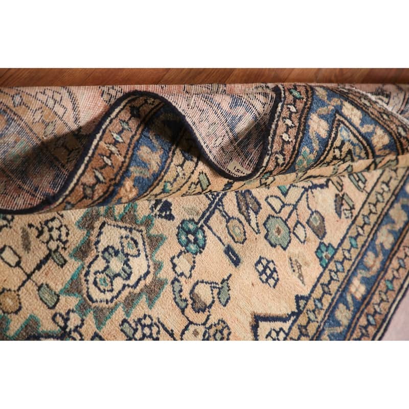 Hand Knotted Oriental 100% Wool Carpet Traditional Floral Peach Hamedan Runner Rug - 9' 7'' X 3' 1''