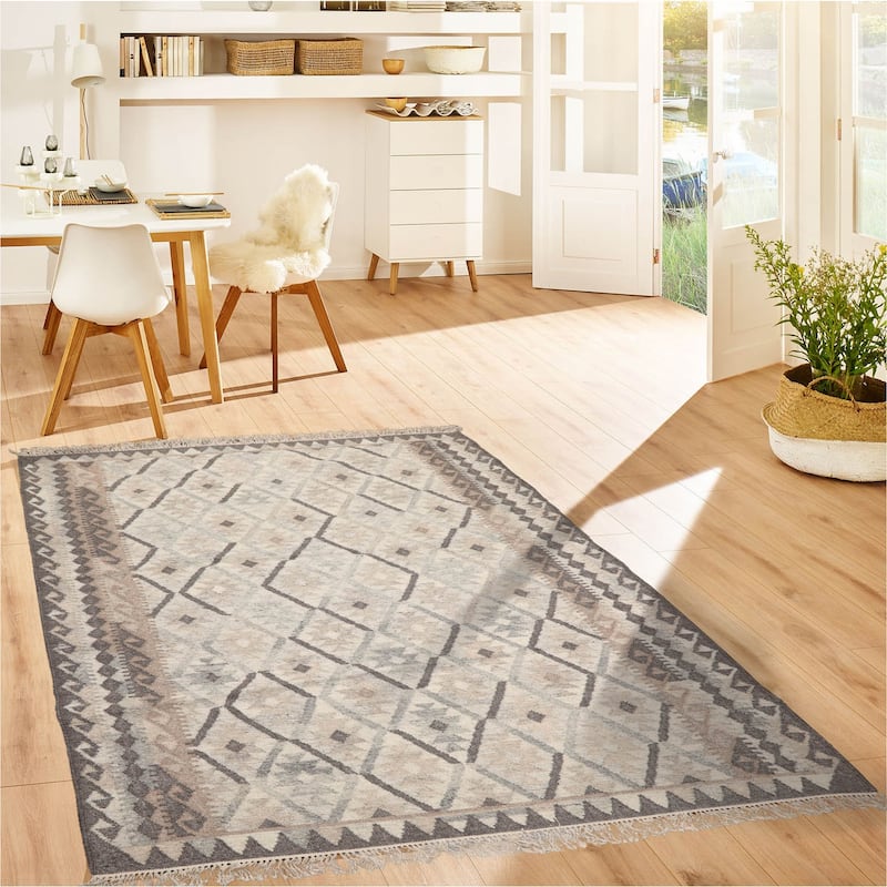 LoomBloom Southwestern Beige Oriental Area Rug in Kilim 100% Wool - 5' 3'' x 7' 7''