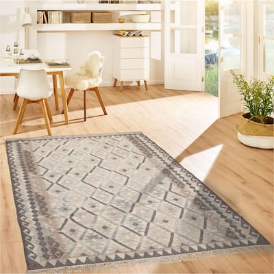 LoomBloom Southwestern Beige Oriental Area Rug in Kilim 100% Wool - 5' 3'' x 7' 7''