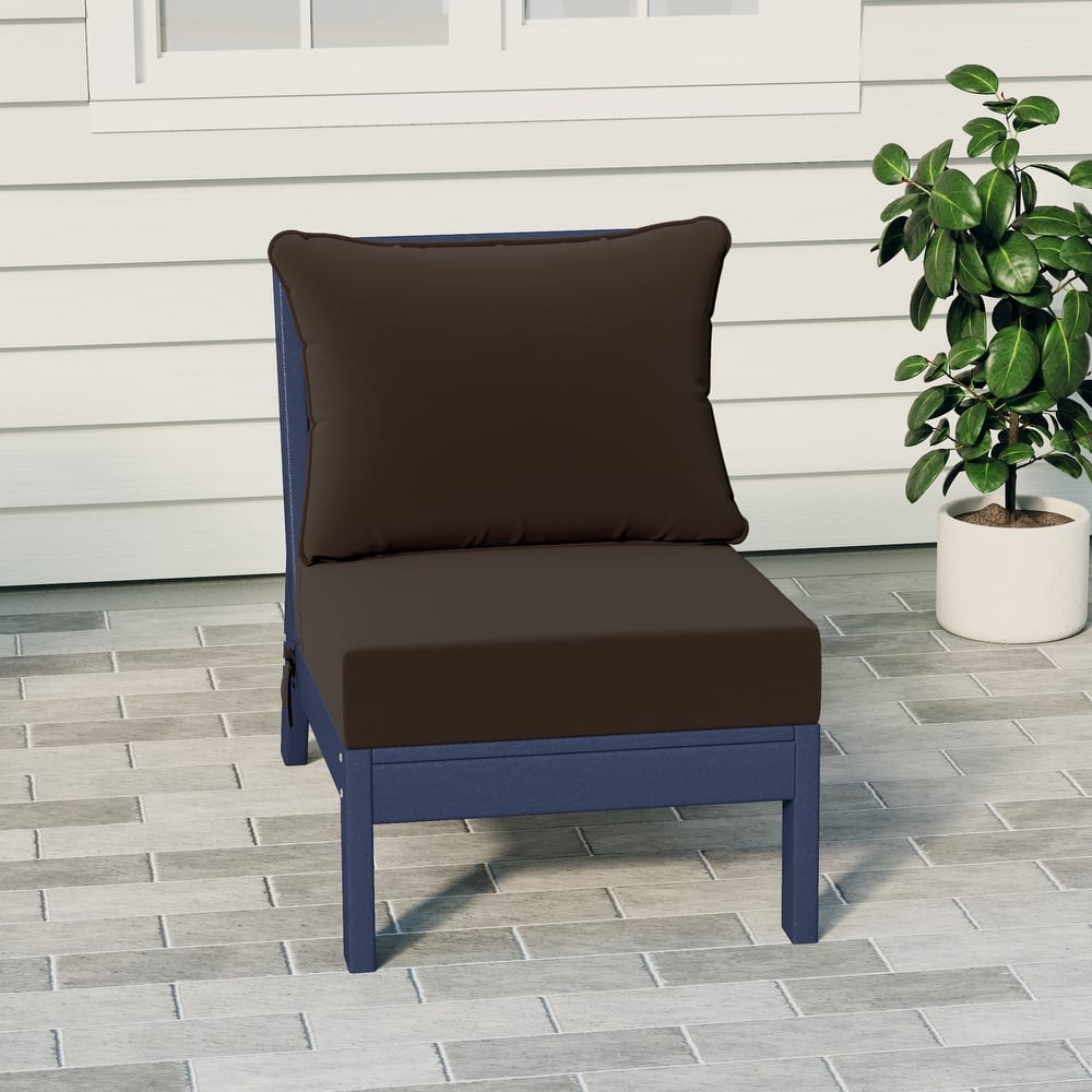 Birchwood All Weather HDPE Outdoor Patio Deep Seating Navy Blue Armless Chair With Cushions (1-Piece)