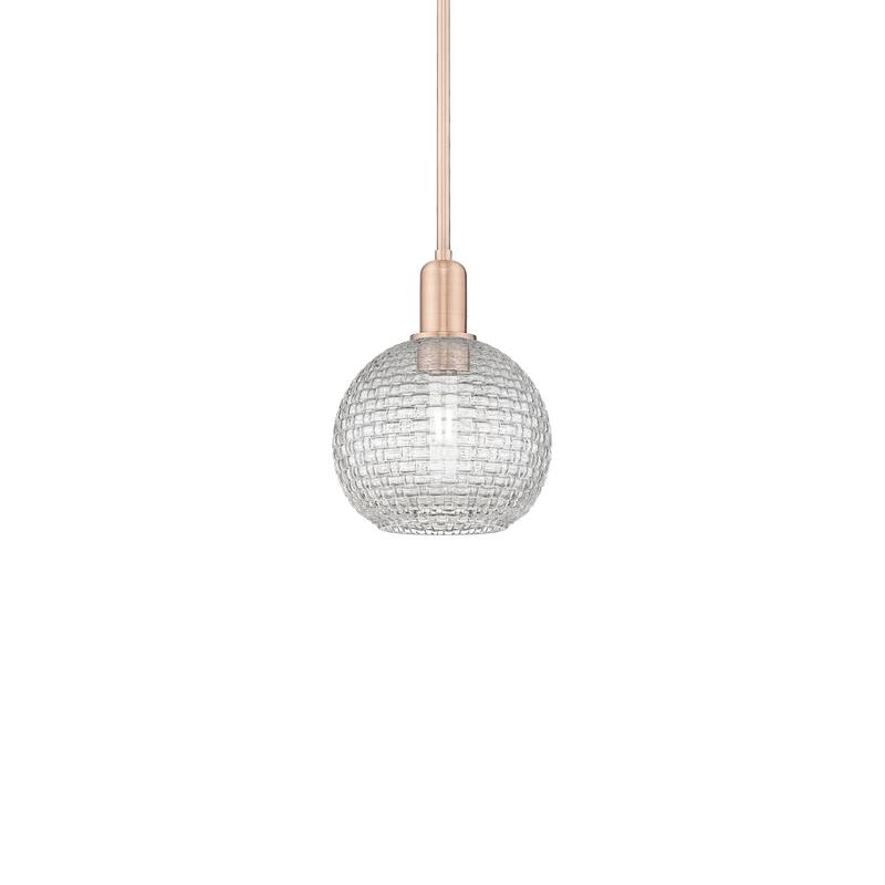 Innovations Lighting 716-1S-11-8 Athens Pendant Athens 8" Wide Mini - Antique Copper / Clear Basketweave