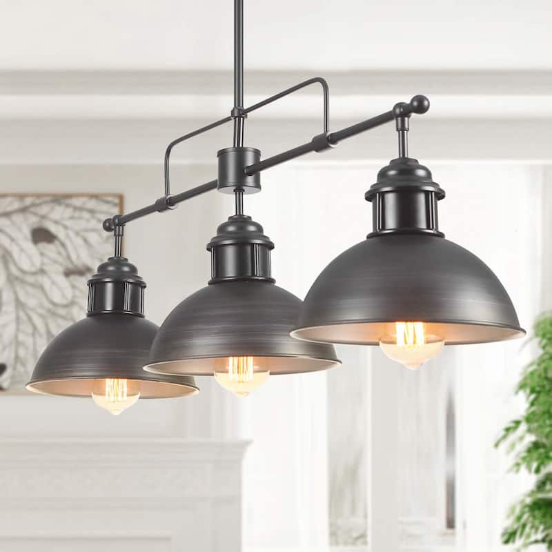 3-Light Industrial Farmhouse Dome Pendant Metal Linear Kitchen Island Pendant Light Oil Rubbed Bronze Finish - N/A