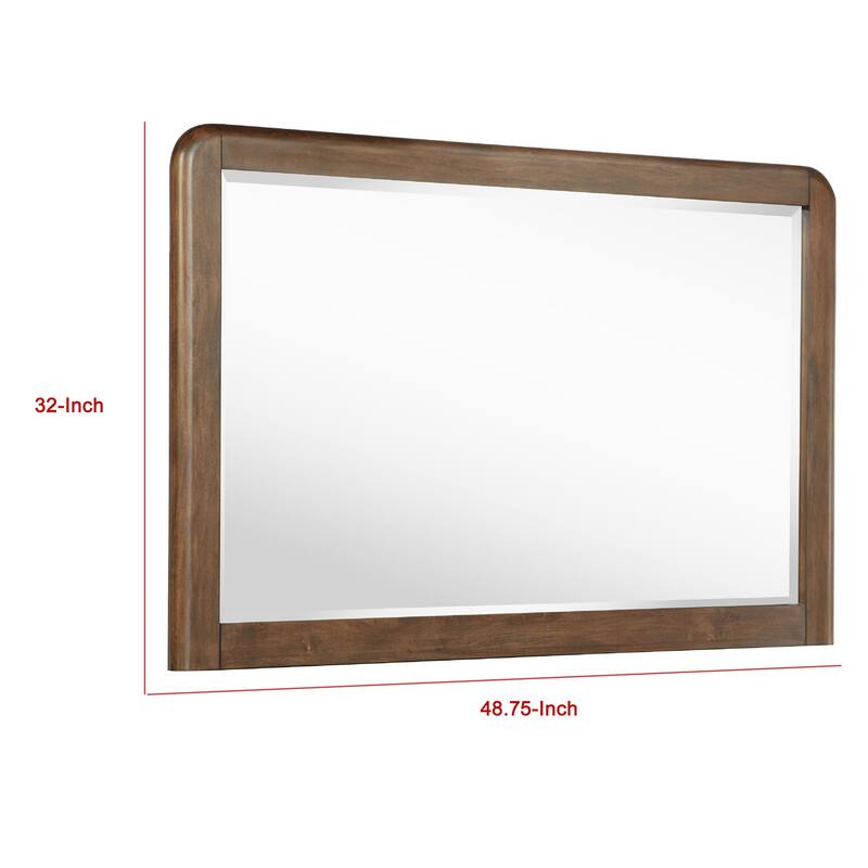 Rie Dresser Mirror, Walnut Brown Wood, Rounded Open Corners, 32 Inch
