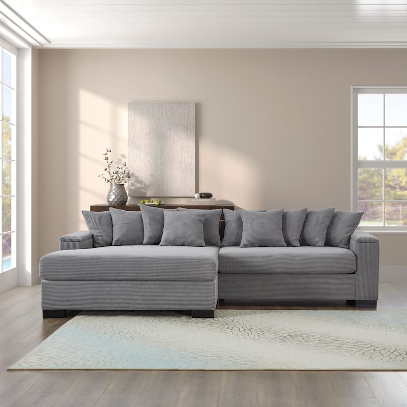 111" Luxury L-Shaped Sectional - Convertible Chaise Lounge with Hidden Storage, Corduroy Upholstery