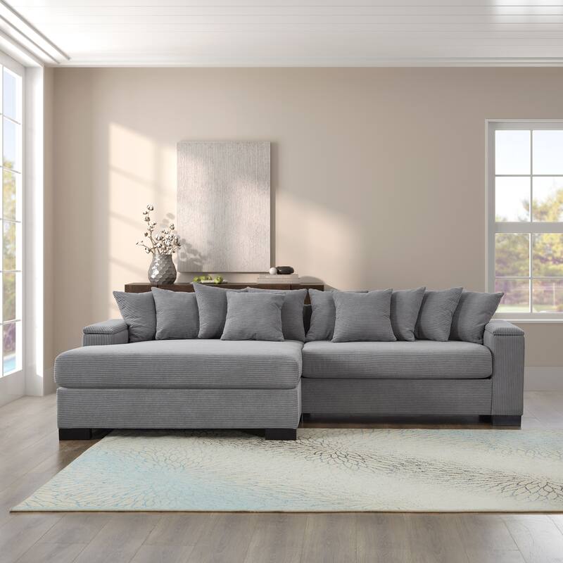 L Shape Sofa with Convertible Chaise Lounge, Arm Storage and Pillows
