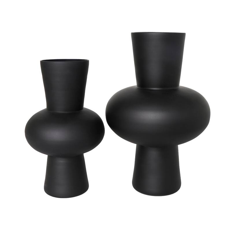 Black or White Glass Trumpet Vase with Wide Rounded Center (Set of 2)