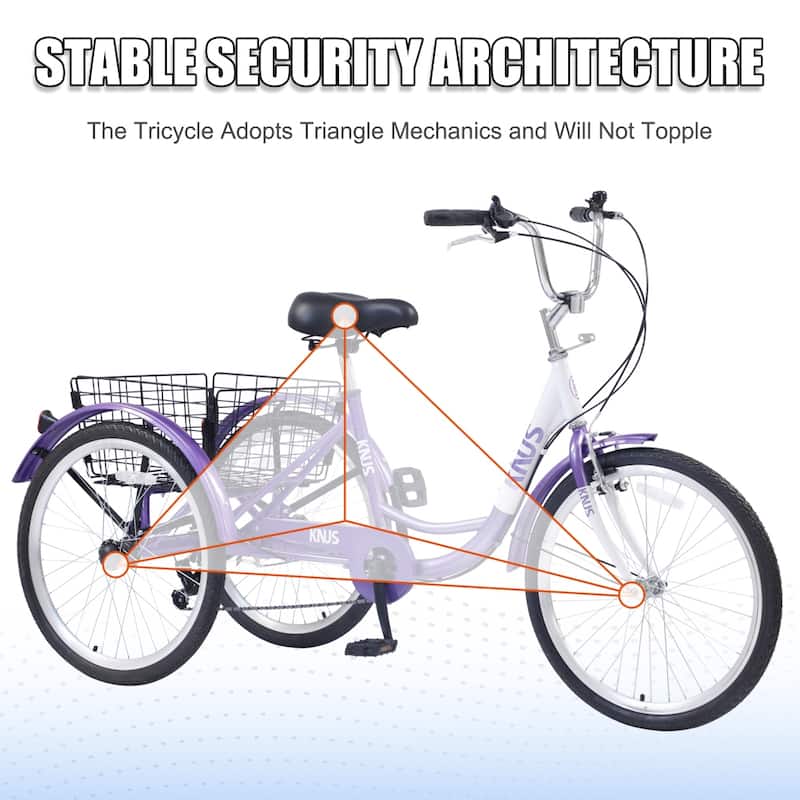 Steel 24 Inch 7 Speed 3-Wheel Bikes with Large Shopping Basket