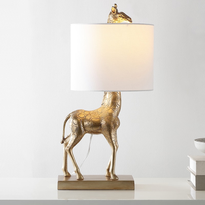 Aaliyah 24in Antique Gold Giraffe Table Lamp with White Linen Shade - 24"H - 24"H
