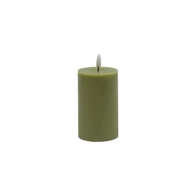 Battery Operated 3D Flame Small LED Pillar Candles - 5" - Green