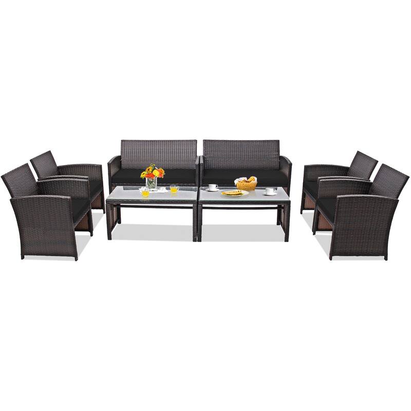 Costway 8PCS Patio Rattan Furniture Set Cushioned Chair Sofa Coffee