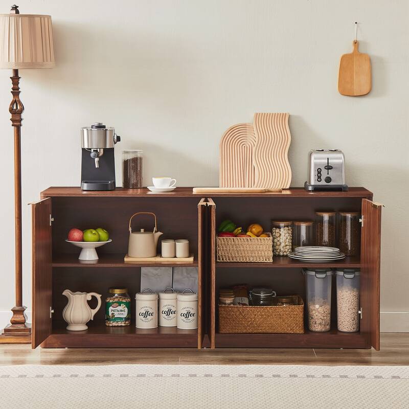 Modern Wavy Sideboard, Curved Contour Design Storage Cabinet - Walnut