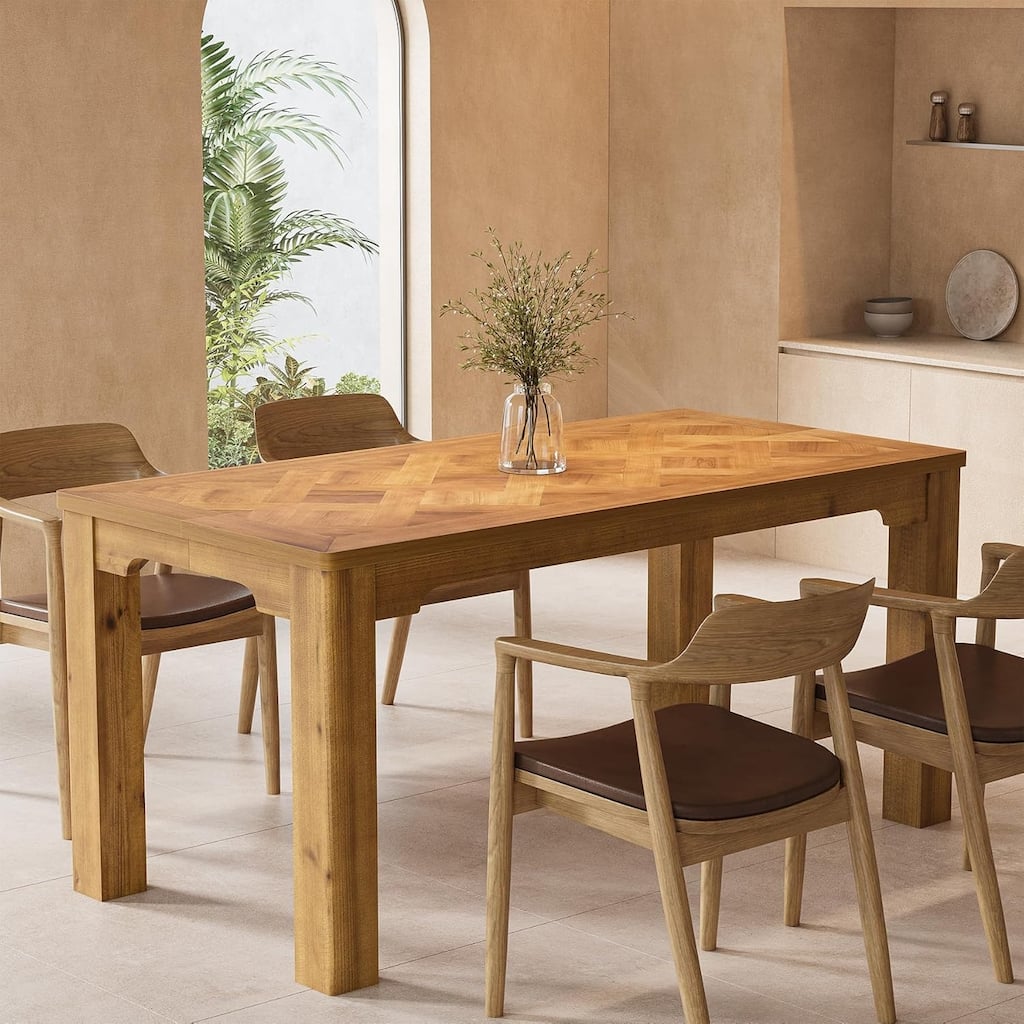 63-Inch Solid Wood Dining Table for 6, Rectangle Kitchen Dinner Table - 63" W x 31.5" D x 29.5" H