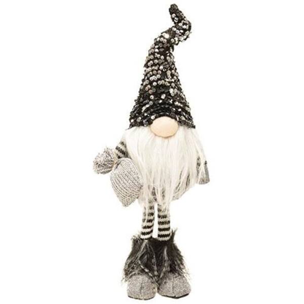 slide 1 of 1, Large Standing Santa Gnome with Black & Silver Hat - 6" x 5" x 14.5"