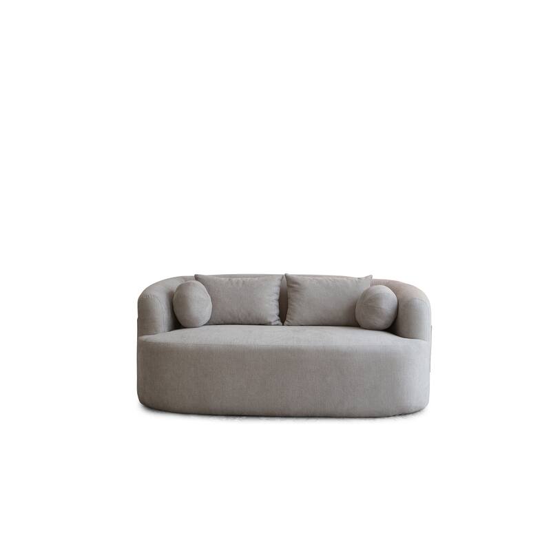 Chenille Loveseat with Round Armrests, Memory Foam 2-Seater Couch with 4 Throw Pillows, Deep Seat Sofa for Living Room
