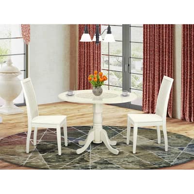 Kitchen Table Set 3pc - Dining Table & 2 Chairs - Small Space Bistro Table - Linen White Finish