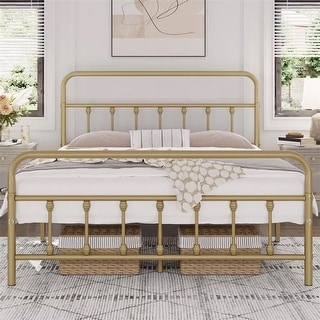 Queen Metal Bed Frame Classic Headboard Footboard Antique Gold - Bed Bath & Beyond - 41270552