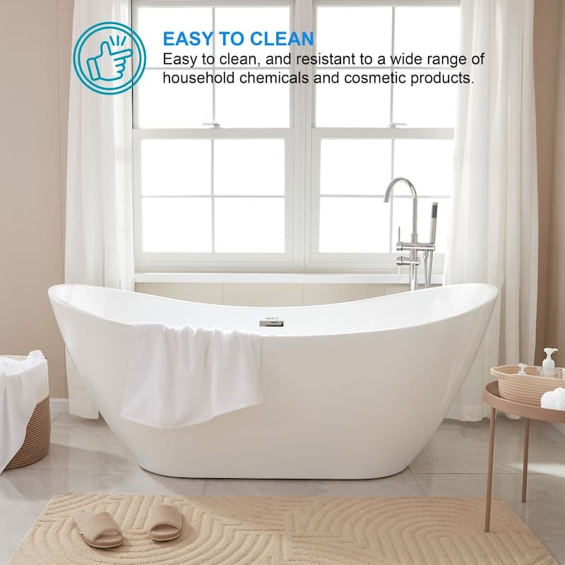 Vanity Art 71" Freestanding Acrylic Soaking Bathtub with Slotted Overflow & Pop-up Drain with Air Bath Option Available