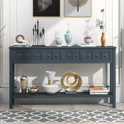 Wood Console Table With 4 Drawers Bottom Shelf Sideboard Table For Entryway Hallway Living Room (63 "L x 14 "W x 30 "H)