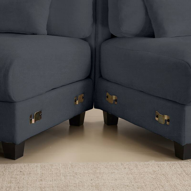 GDFStudio - 4-Piece Adjustable Backrest 93" Chenille Sofa with Ottoman and 3 Throw Pillows