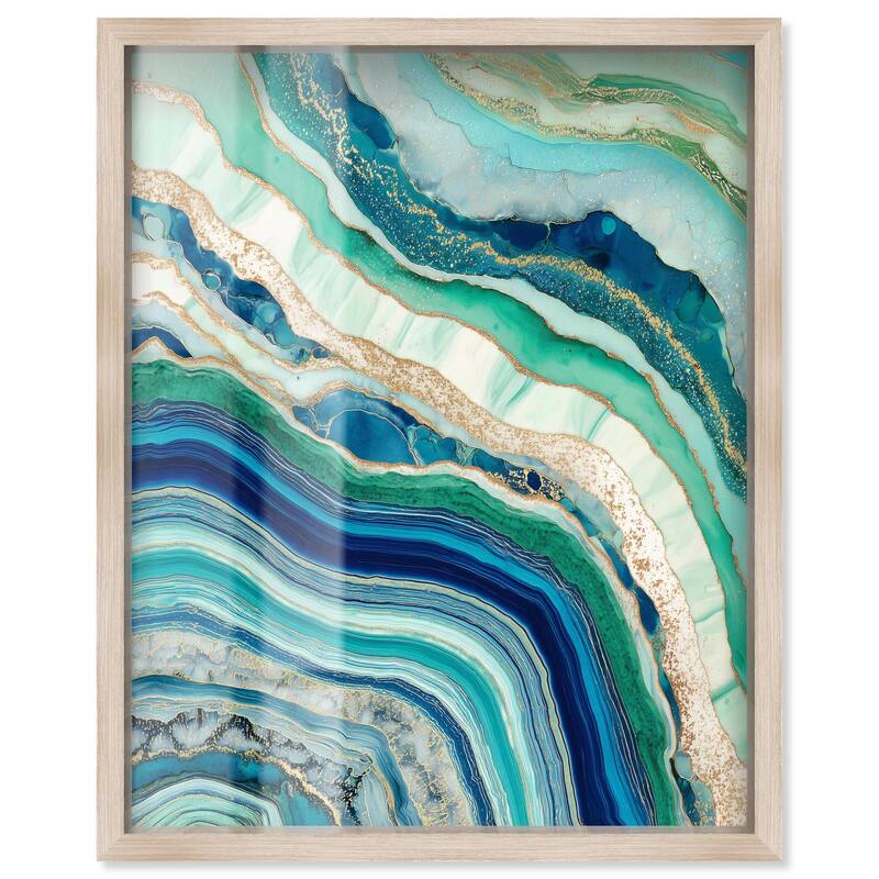 Blue Green Abstract Agate II Shadowbox by Art Remedy - Natural - 16" x 20"