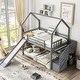 preview thumbnail 3 of 13, Modern Design Twin over Twin Bunk Bed with Convertible Slide and Storage Staircase,Wood House Bed with Roof