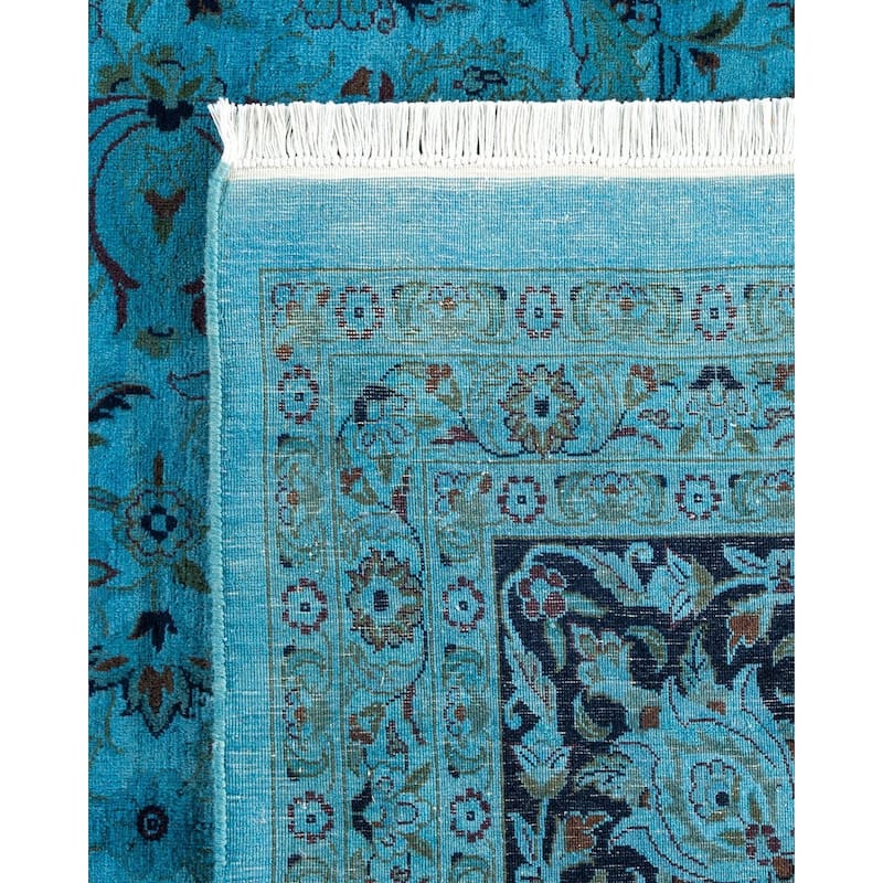 Overton Hand Knotted Wool Vintage Inspired Modern Contemporary Overdyed Blue Area Rug - 10' 2" x 14' 7"