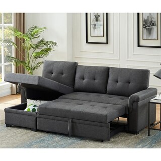 Linen Reversible Sleeper Sectional Sofa with Storage Chaise - Bed Bath ...